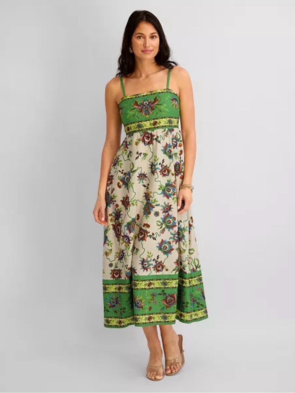 Siena Green Floral Spaghetti-Strap Maxi Dress Sz 1x nwt